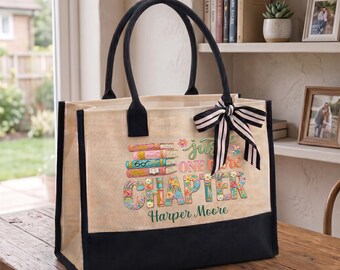Personalized Just One More Chapter Tote Bag, Custom Bookish Canvas Purse, Floral Library Shopper, Teacher Appreciation