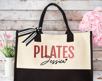 Custom Pilates Name Bag, Personalized Canvas Tote Gift, Pilates Mom Gift, Mothers Day Gifts, Cute Gym Tote Bag, Reformer Pilates Bag
