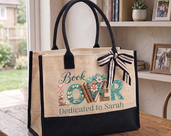 Custom Book Lover Canvas Tote Bag, Personalized Floral Reading Purse, Avid Reader Gift, Teacher Library Weekend Shopper