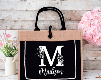 Borsa tote con nome personalizzato, borsa tote grande per donne, regalo per la festa della mamma, borsa a tracolla personalizzata, borsa regalo personalizzata, borsa per lei, borsa in iuta