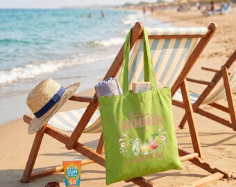 Personalized Cocktail Club Canvas Tote, Custom Summer Girls Trip Bag, Sip And Chill Bachelorette Purse, Tropical Vacation Favor
