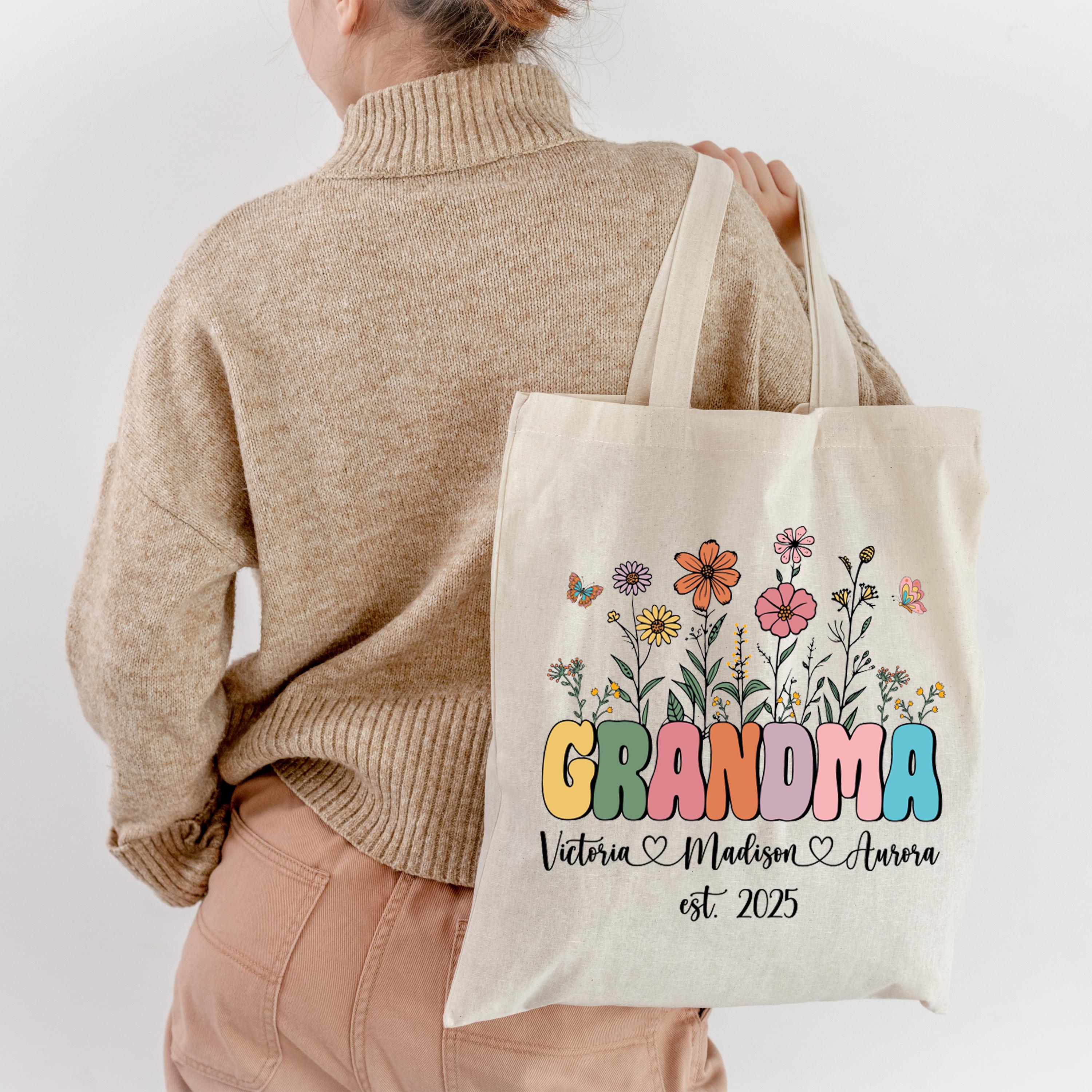 トートバッグ GRANDMA TOTE Moms Garden Tote, Grandma Tote With Grandkids Names, Kids Name