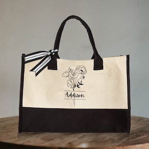 Personalized Birth Flower Tote Bag, Mothers Day Gifts for Her, Custom Name Tote Bag, Shoulder ...