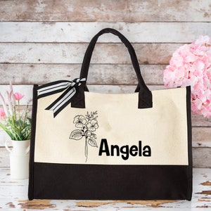 Bolsas de mano personalizadas con letras y nombre florales, bolsa de  comestibles reutilizable personalizada para regalos de uso diario, bolso