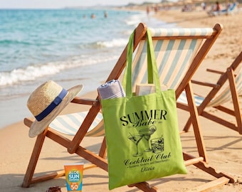 Summer Babe Cocktail Club Tote, Custom Girls Trip Canvas Bag, Personalized Bachelorette Party Favor, Sisterhood Weekend Purse
