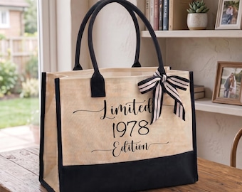 Custom Limited Edition Birthday Tote Bag, Personalized Milestone Year Purse, 50th Birthday Gift, Classic Canvas Weekend Shopper
