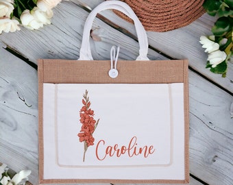 Custom Birth Month Flower Tote, Birth Flower Name Tote Bag, Personalized Gifts for Her, Bridesmaid Tote Bags, Bachelorette Party Gift Bags