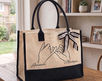 Personalized Pinky Promise Canvas Tote, Custom Best Friend Bag, Sisterhood Gift, Bridesmaid Proposal Purse, Custom Name Handbag