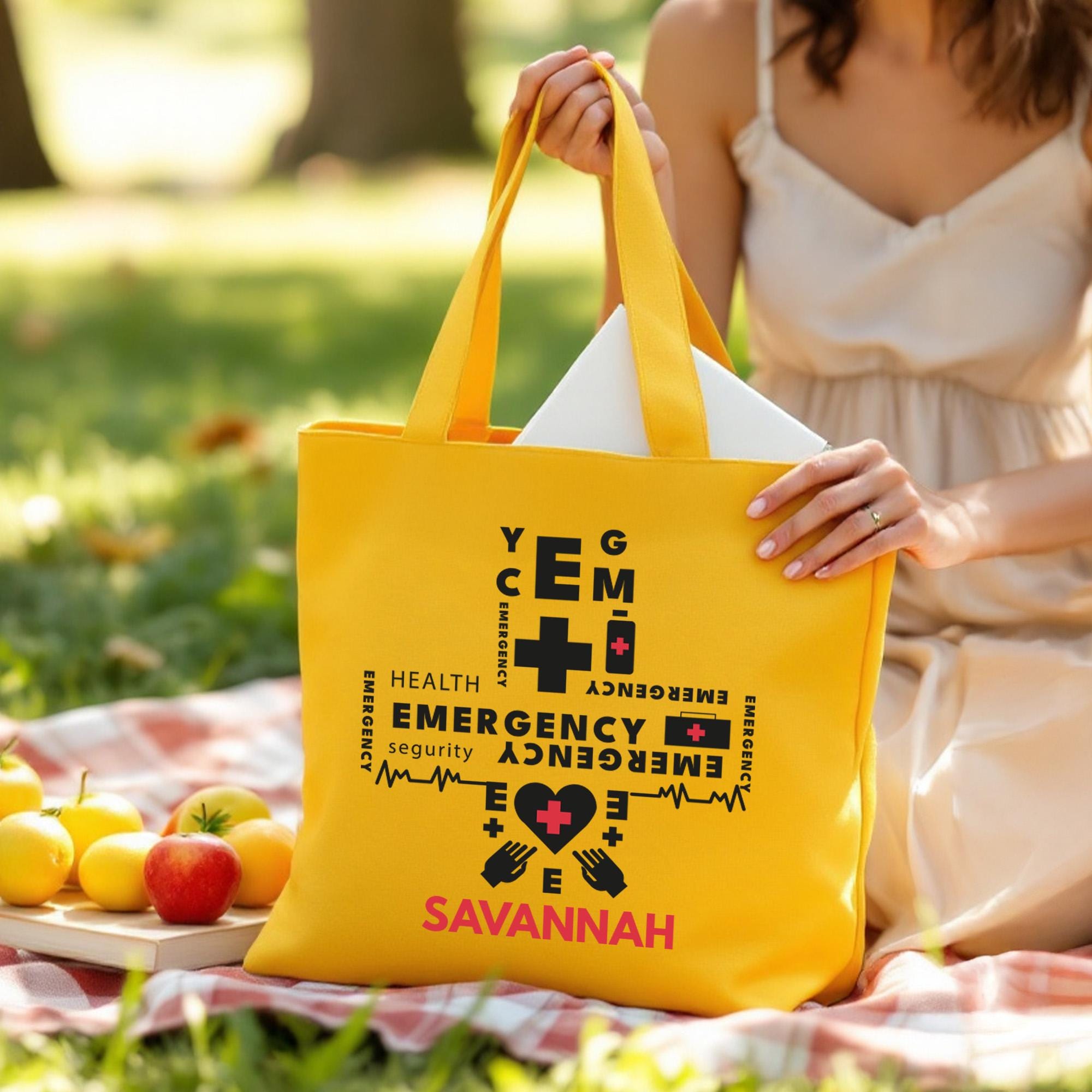 Emergency Medical Tote with Name, Custom EMT Nurse Bag, Personalized Health Worker Gift, Zipper Canvas Bag for Hospital, Nurse Tote Bag