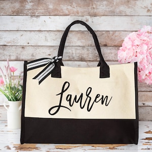 Personalized Name Tote, Mothers Day Gift, Cute Gift for Her, Custom Shoulder Bag, Reusable Grocery Bag, Initial Tote Bag, Custom Canvas Tote