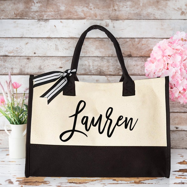 Personalized Name Tote, Mothers Day Gift, Cute Gift for Her, Custom Shoulder Bag, Reusable Grocery Bag, Initial Tote Bag, Custom Canvas Tote