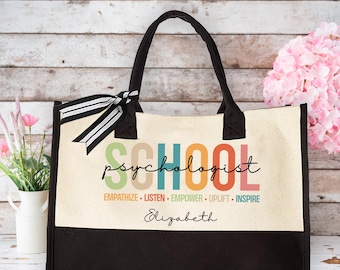 Personalized School Psychologist Canvas Tote, Psychologist Gifts, Custom Name Tote Bag, Counselor Tote, School Worker Gift, Mothers Day Gift