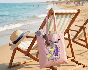 Midnight Margaritas Canvas Tote Bag, Custom Cocktail Club Purse, Girls Weekend Bachelorette Favor, Personalized Party Beach Bag