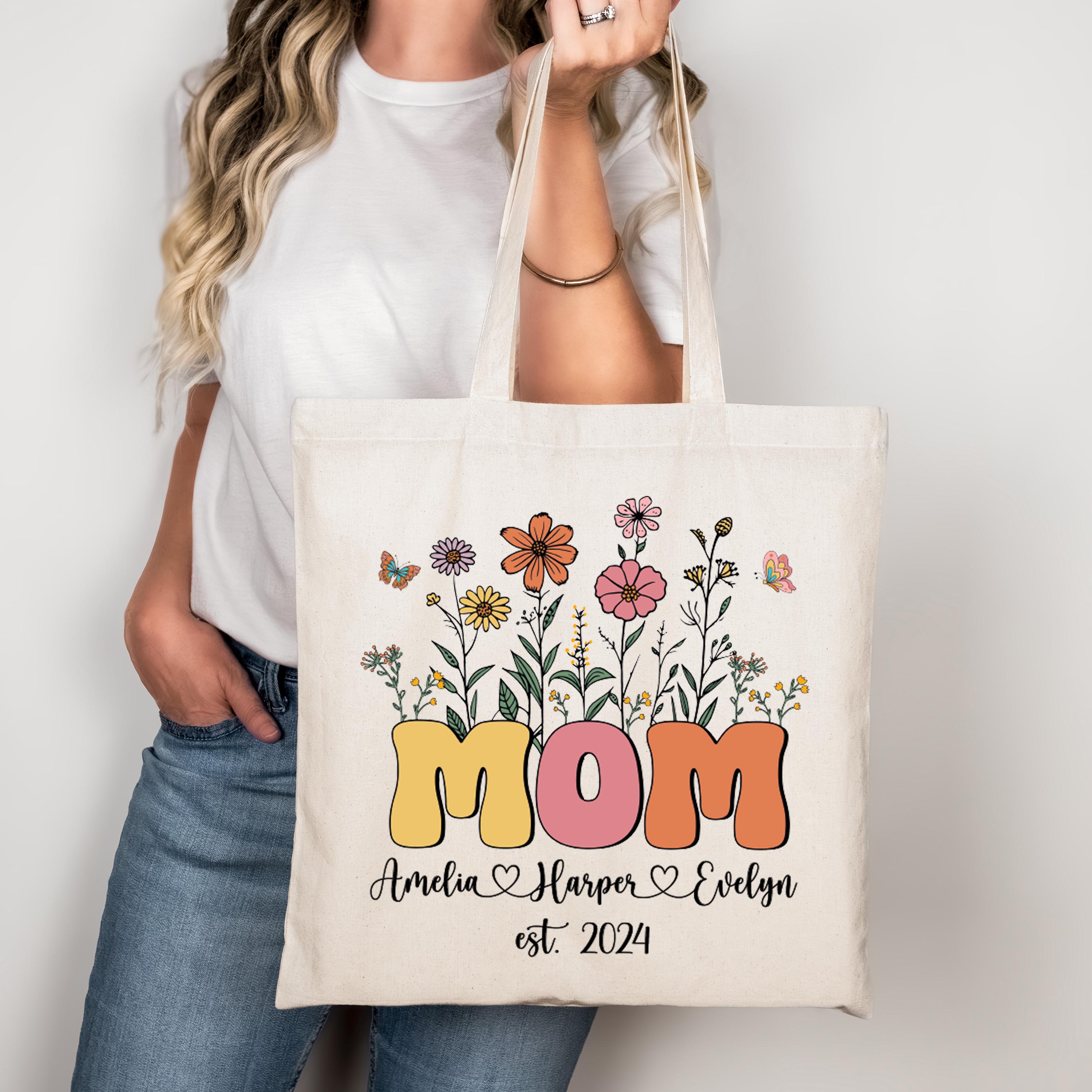 Moms Garden Tote, Grandma Tote With Grandkids Names, Kids Name