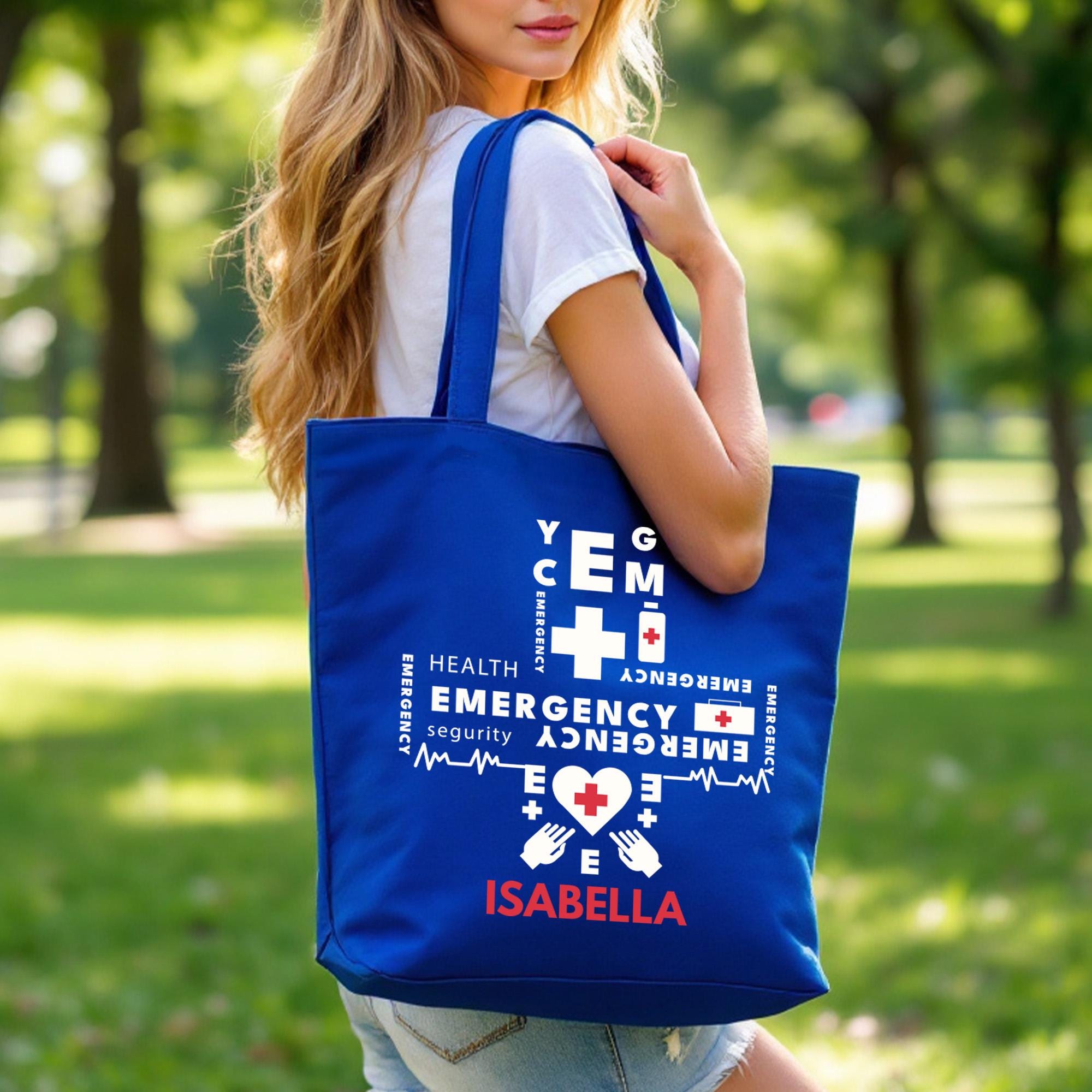 Emergency Medical Tote with Name, Custom EMT Nurse Bag, Personalized Health Worker Gift, Zipper Canvas Bag for Hospital, Nurse Tote Bag