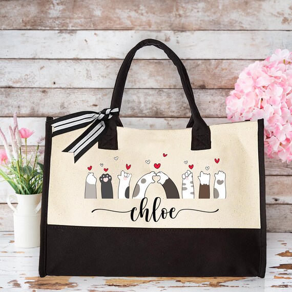 Cat Valentines Day Tote Bag, Cat Mother Tote Bag, Cat Lover Shoulder Bag, Valentines Day Bag, Reusable Grocery Bag, Gifts for Girlfriend