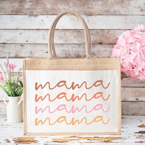 Personalized Tote Bag for Mom, Mothers Day Gifts, Mama Tote, Custom Name Tote, Grandma Tote, Gift for Nana, Jute and Canvas Tote, Daily Tote