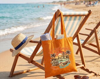 Custom California Dreamin Tote Bag, Retro West Coast Canvas, Personalized Girls Trip Purse, Beach Vacation Getaway Shopper