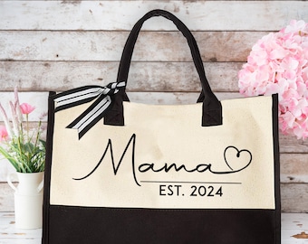 Personalized Canvas Tote Bag, Gift For Mother, New Baby Shower Gift, Mothers Day Gifts, Mom Shopping Bag, Gift For New Mom, Baby Care Bag