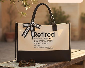 Personalized Retired Definition Tote Bag, Custom Name Retirement Gift for Women, Bulk Discount Funny Retired Life Canvas Bag
