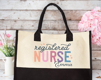 Registered Nurse Tote, Nurse Gift, Personalized Nurses Day Present, Custom Canvas Bag, Healthcare Worker Gift, Nurse Oversize Tote Bag