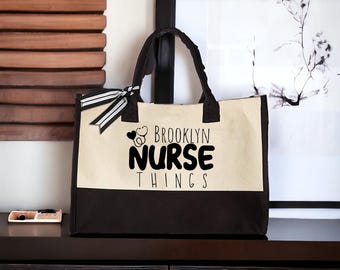 Personalized Nurse Tote Bag with Name, Custom Canvas Bag for Nurses, Nurse Appreciation Gift, Medical Work Bag, Brooklyn Nurse Things