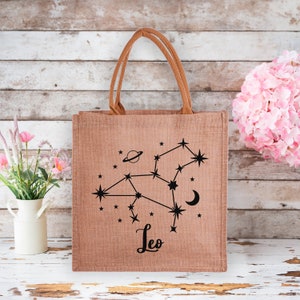 Custom Zodiac Sign Tote, Mothers Day Gifts for Her, Star Map Tote, Eco Friendly Jute Tote, Scorpio Gifts, Reusable Shoulder Bag, Daily Tote