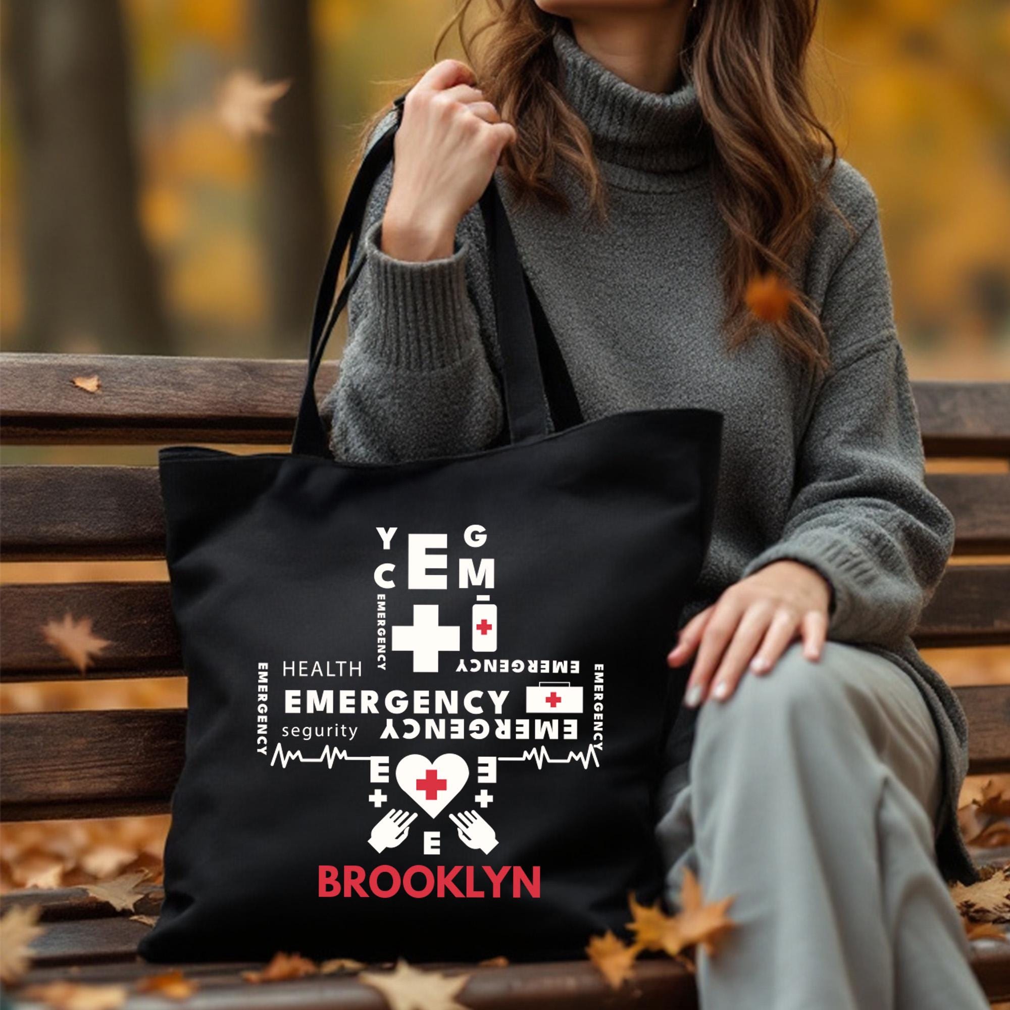 Emergency Medical Tote with Name, Custom EMT Nurse Bag, Personalized Health Worker Gift, Zipper Canvas Bag for Hospital, Nurse Tote Bag