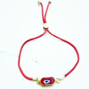 Dainty Evil Eye Red Cord Bracelet: 14k Gold Plated Charm