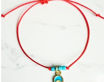 Red String Armband: 14k Vergoldeter Anhänger, Türkis Perlen