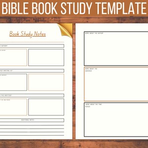 May include: A printable Bible book study template with sections for the author, audience, time period, and additional notes.