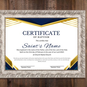 Plantilla de Certificado Moderno de Bautismo, Certificado Editable, Bautismo Cristiano, Padre Hijo Espíritu Santo, Ortodoxo, Bautizado, Imprimible