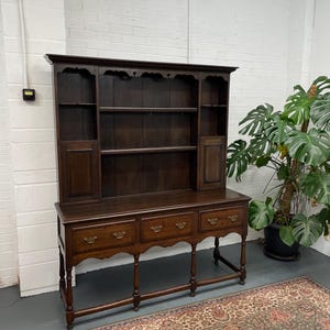 18th Century Welsh Oak & Mahogany Georgian Dresser - Antique Plate Rack Sideboard with Drawers and Turned Legs