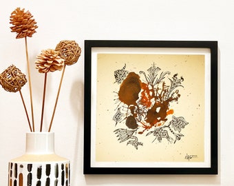 13&quot;x13&quot; Original Unframed Drawing, Limited series, Abstract Drawing On Handmade Paper, Ink drawing, Hand-Drawn Abstract Artwork, Home Decor