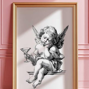 Coquette ŚCIENNA SZTUKA DRUK Cyfrowe pobieranie Tipsy Cherub Dorm Wydrukowana sztuka, Zabawny wydrukowany prezent artystyczny do mieszkania, Dziewczęcy plakat Martini do pokoju