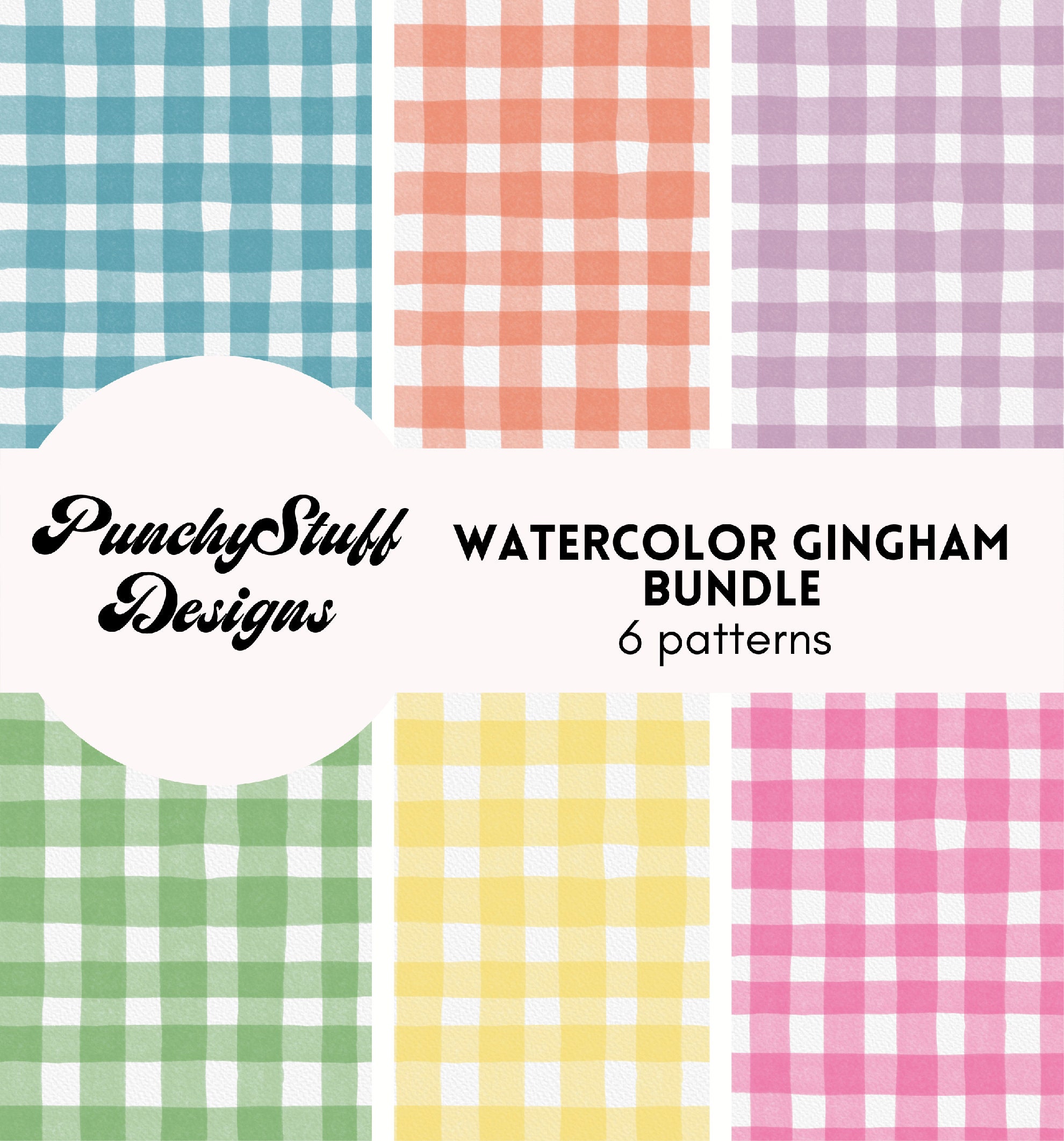 WATERCOLOR GINGHAM SEAMLESS Pattern Digital Bundle | Hand
