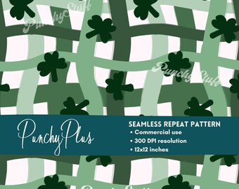 Patrón sin costuras de trébol de San Patricio, papel digital de cuadros vichy verdes, fondo irlandés de la suerte, estampado de trébol