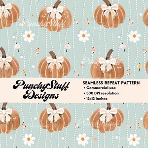 Cottagecore höstpumpabågar sömlöst mönster fil, digital nedladdning, tygmönster ljust estetiskt ljus akademia, söt pastell halloween