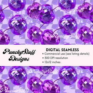 SEAMLESS FILE CHERRY Disco Balls Patrón ilustrado / Lindo patrón 3D de moda verano primavera sin costuras, envolturas de vaso de sublimación, azul de moda