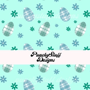 PLAID EASTER EGGS Lente Madeliefjes Naadloos patroon Digitaal Downloaden | Hand Drawn kunstproject, papierambacht, stof| Blauwgroen Esthetisch