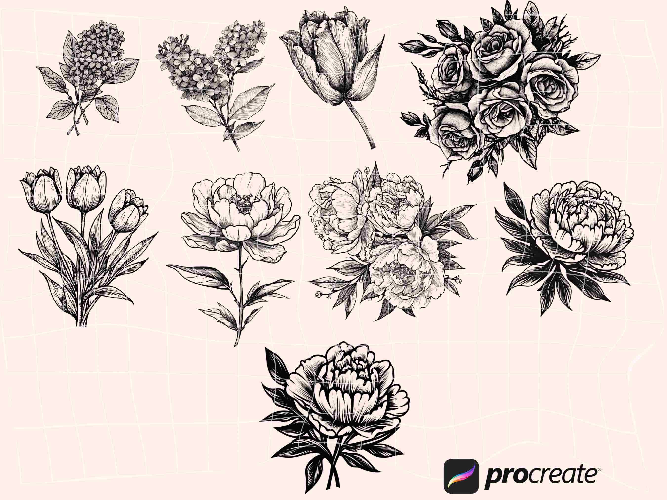 Flower Stamp Brush Set for Procreate | Digital Craft Stamp Pack ...