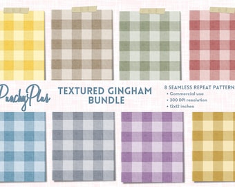 Paquete de patrones de cuadros vichy texturizados sin costuras / Papel digital a cuadros tejidos / Diseño de sublimación