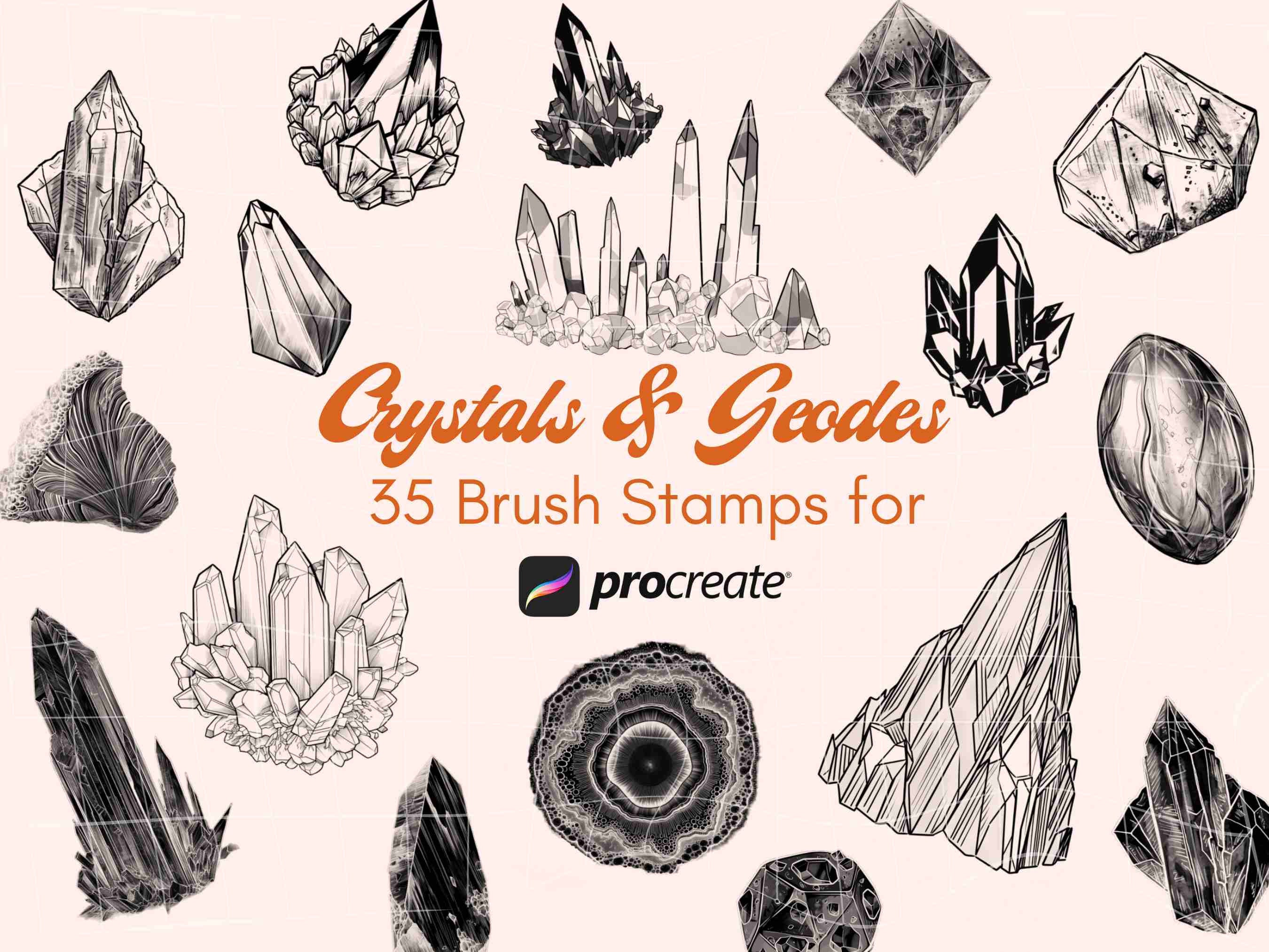 Mystical Crystals Procreate Brush Stamp Set | 35 Geode & Quartz Stamps for iPad Art, Journals & Crafts | Commercial Use