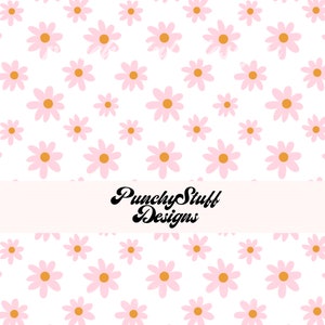 BOHO DAISY SEAMLESS Pattern Descarga digital / Vibraciones de verano dibujadas a mano / invitaciones, retro maravilloso / Estética rosa, amarilla, blanca / Chica