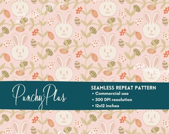 Papel digital con diseño de conejo de Pascua y huevo sin costuras, ideal para uso comercial.