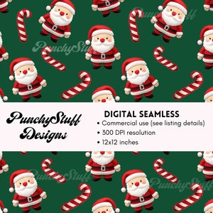 PADRÃO SEM COSTURA DE NATAL Download digital | Estética de férias de inverno | papelaria, sublimação, tecido, artesanato | Papai Noel Puffy 3d
