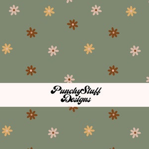 BOHO DAISY PATROON digitale download | Lente Pasen hand getekend geïllustreerd | uitnodigingen, hip retro | groen, bruin, geel, boho