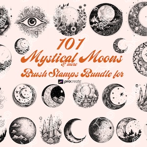 Mystical Moons Stamp Brush Set for Procreate | Digital Craft Stamps Commercial Use | Astrology Aesthetic Celestial