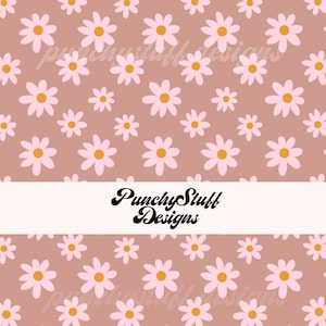 BOHO DAISY SEAMLESS Muster Digital Download | Frühling Ostern Hand gezeichnet | Einladungen, groovy retro | Altrosa, braun, gelb, boho
