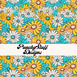 BRIGHT BOHO DAISY Musterdesign Digital Download | Sommer Wildblumen Aesthetic | Stoff, groovy | petrol, pink, orange, Flower Power Gänseblümchen